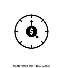 Dólar, icono de reloj o logotipo ilustraciones estilo sólido, color negro.