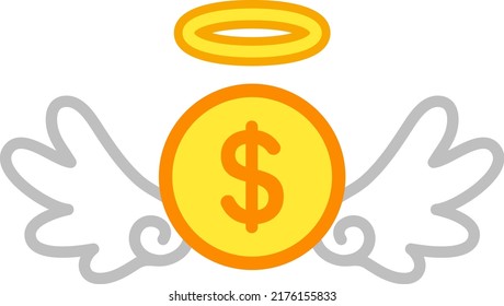 Dollar coin with angel wings isolated vector icon.