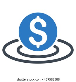Dollar Coin Area icon. Vector style is bicolor flat iconic symbol with rounded angles, smooth blue colors, white background.