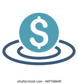 Dollar Coin Area icon. Vector style is bicolor flat iconic symbol with rounded angles, cyan and blue colors, white background.