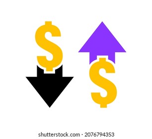 Dollar coin with arrow up and down. Logo design for financial industry. Modern vector illustration.