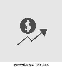Dollar coin with arrow up vector icon. Business growth success symbol. Simple isolated sign.