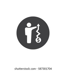 Dollar coin with arrow up vector icon.