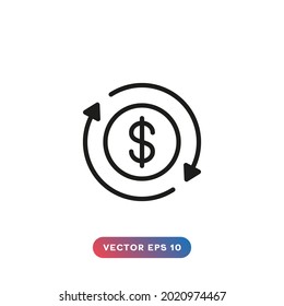 Dollar coin with arrows icon. Exchange, transfer money icon