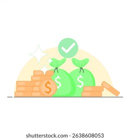 Dollar Coin Bag Illustration with Stack of Money. Safe Investment Concept.