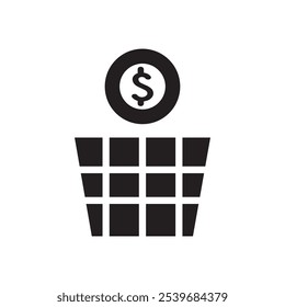 Dollar coin in a basket icon. Flat style vector 