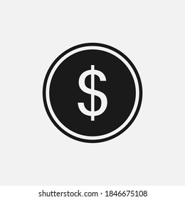 Dollar coin black and white vector icon.
