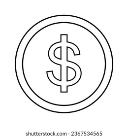 Moneda en dólares Moneda en blanco y negro Vector, negocio y comercio, pago y símbolo de beneficio de la economía