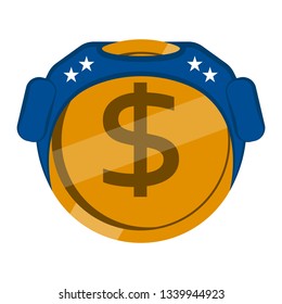 Dollar coin with a boxing helmet. Vector illustration design