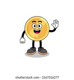 dibujos animados de monedas en dólares haciendo gesto de la mano de la onda , diseño de personajes