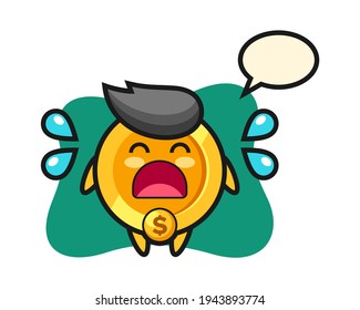 Dollar coin cartoon illustration with crying gesture