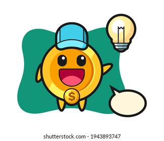 Dollar coin character cartoon getting the idea