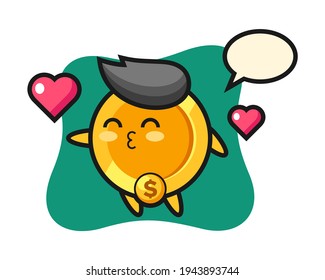 Dollar coin character cartoon with kissing gesture