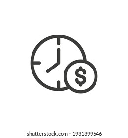 Dollar Coin With Clock Icon. Time Is Money Concept.