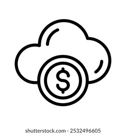 Moneda de dólar con la nube que denota el icono del dinero de la nube, Vector de las ganancias de la nube
