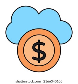 Moneda en dólares con nube que simboliza el concepto de dinero en la nube
