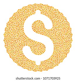 Dollar Coin collage of dots in various sizes and color tinges. Small circles are composed into dollar coin vector collage. Dotted vector illustration.
