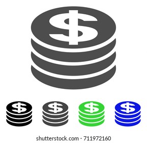 Dollar Coin Column icon. Vector illustration style is a flat iconic dollar coin column symbol with black, grey, green, blue color versions. Designed for web and software interfaces.