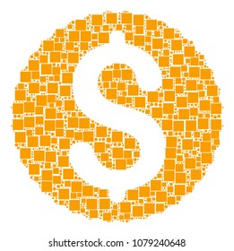 Dollar Coin composition icon of rectangles and spheric dots in various sizes. Vector objects are formed into dollar coin composition design concept.