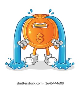dollar coin crying with lots of tears cartoon. cartoon mascot vector