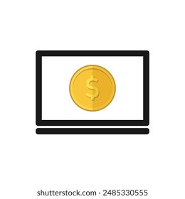 Dollar coin currency flat icon sign on laptop vector