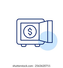 Dollar coin in deposit vault. Safe management of income and savings. Banking and finance. Pixel perfect, editable stroke icon