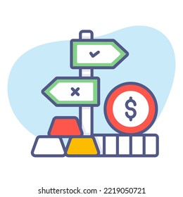 Dollar coin with direction, Financial Decision Premium quality vector illustration concept. Flat line icon symbol.