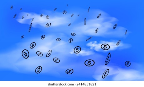 dollar coin drop from sky background for wallpaper logo icon wrapping paper. vector illustration. 