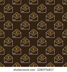 Dollar Coin in Envelope vector concept outline brown seamless pattern