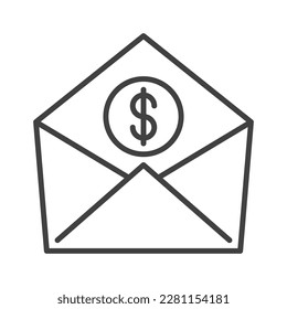 Dollar Coin in Envelope vector Finance concept icon or symbol in outline style