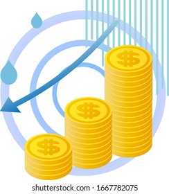 Moneda en dólares y flecha abajo
