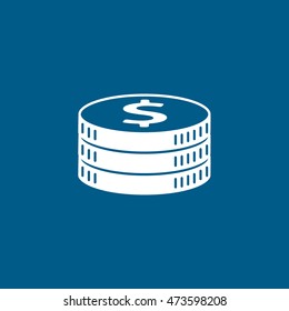 Dollar Coin Flat Icon On Blue Background