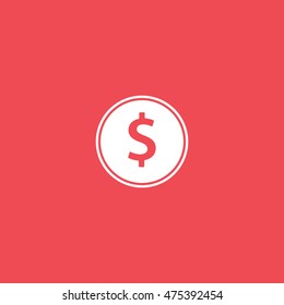 Dollar Coin Flat Icon On Red Background