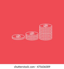 Dollar Coin Flat Icon On Red Background