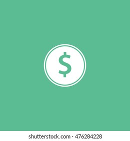 Dollar Coin Flat Icon On Green Background