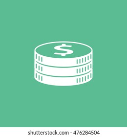 Dollar Coin Flat Icon On Green Background