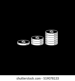 Dollar Coin Flat Icon On Black Background