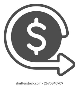 Dollarmünze mit Vorwärtspfeil solides Symbol, Financial Tech-Konzept. Vektorgrafiken. Münzsaldo zurückziehen, Finanzzeichen auf weißem Hintergrund, Symbol im Stil einer Glyphe für Mobil- oder Webdesign