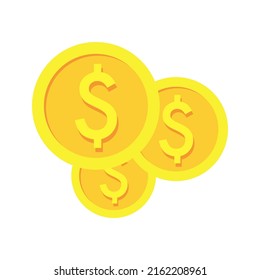 Dollar coin, gold and finance. Cash and wealth. Investment icon and symbol. Gold metal and banking. Isolated design. Vector.