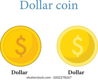 dollar Coin golden template icon vector or award gold medal blank empty set and currency dollar flat cartoon illustration cutout clipart image
