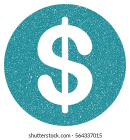 Dollar Coin grainy textured icon for overlay watermark stamps. Flat symbol with scratched texture. Dotted vector soft blue ink rubber seal stamp with grunge design on a white background.