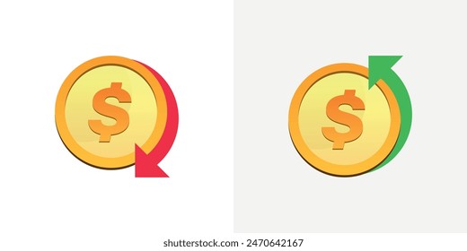 Dollar coin graph up and down. Price drop and gain