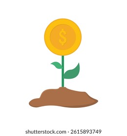 Dollar Coin Growth Plant Concept with Clay Finance Investment Wealth Currency Savings Botanical Stack