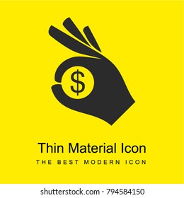 Dollar coin in a hand bright yellow material minimal icon or logo design