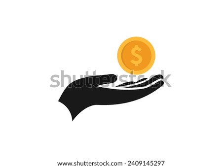 Dollar coin in hand icon, Hand receive dollar coin icon vector