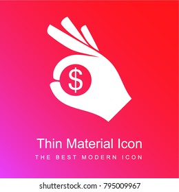 Dollar coin in a hand red and pink gradient material white icon minimal design