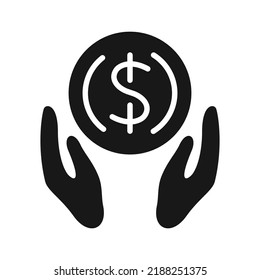 Dollar Coin And Hand Silhouette Icon, Investment And Financial Deposit, Vector Cut Silhouette For Social Media.