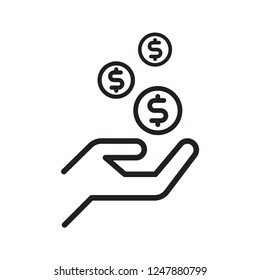 Dollar coin in hand. Simple flat design. Isolate on white background.