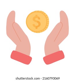 Dollar coin in hands icon.