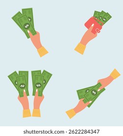 Dollar Coin in Human Hand Line and Silhouette Icon Set. Finance Payment, Salary Pictogram. Business Wealth Symbol. Save Money Sign. Financial Economy. Editable Stroke. Isolated Vector Illustration.